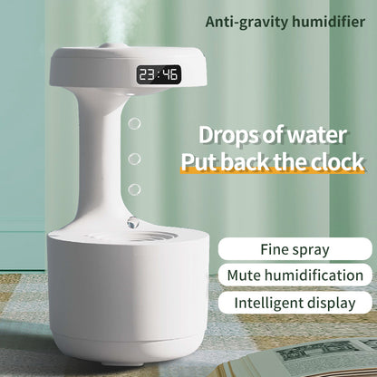 Anti-Gravity Water Drop Humidifier with Clock & Aroma Diffuser – Silent Bedroom Sprayer