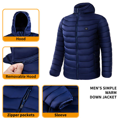 Men’s Heated Puffer Jacket – 9 Heating Zones, Insulated Electric Winter Coat with Hood
