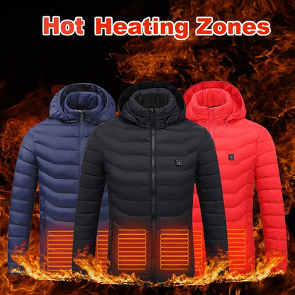 Men’s Heated Puffer Jacket – 9 Heating Zones, Insulated Electric Winter Coat with Hood