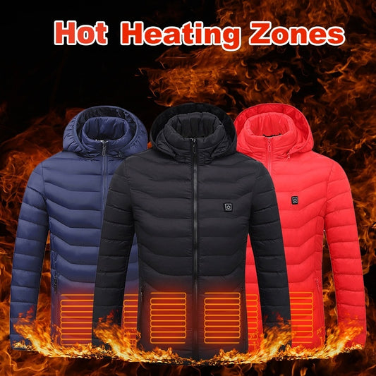 Men’s Heated Puffer Jacket – 9 Heating Zones, Insulated Electric Winter Coat with Hood