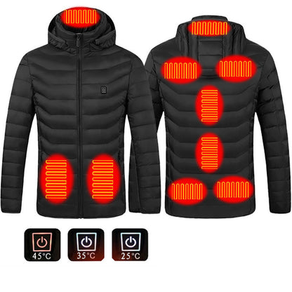 Men’s Heated Puffer Jacket – 9 Heating Zones, Insulated Electric Winter Coat with Hood