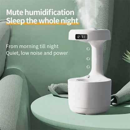 Anti-Gravity Water Drop Humidifier with Clock & Aroma Diffuser – Silent Bedroom Sprayer